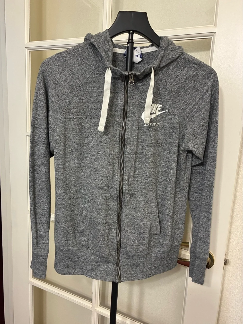 Nike Gray Full-Zip Hoodie with White Logo -Size M